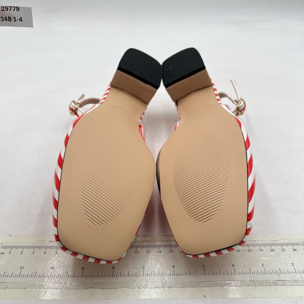 Ydn Red Stripe Square Toe Block Low Heels Slingba… - image 7